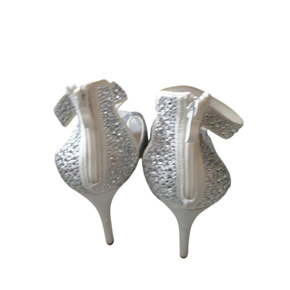 David's Bridal Women's Size 8 Nelia White Beaded Bling Zip Back Open Toe Sandals - Picture 4 of 7